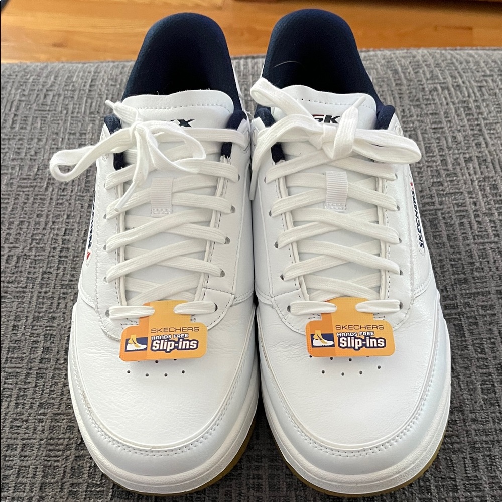 Skechers White and Navy Slip-Ins Sneakers